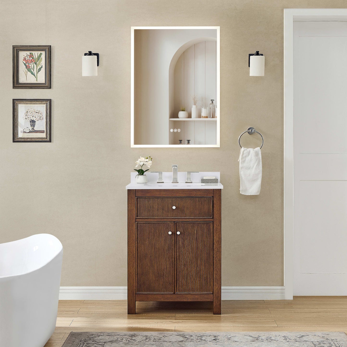 Pendry Bathroom Vanity with Countertop 24 inch Single Sink 3-hole Faucet Setup