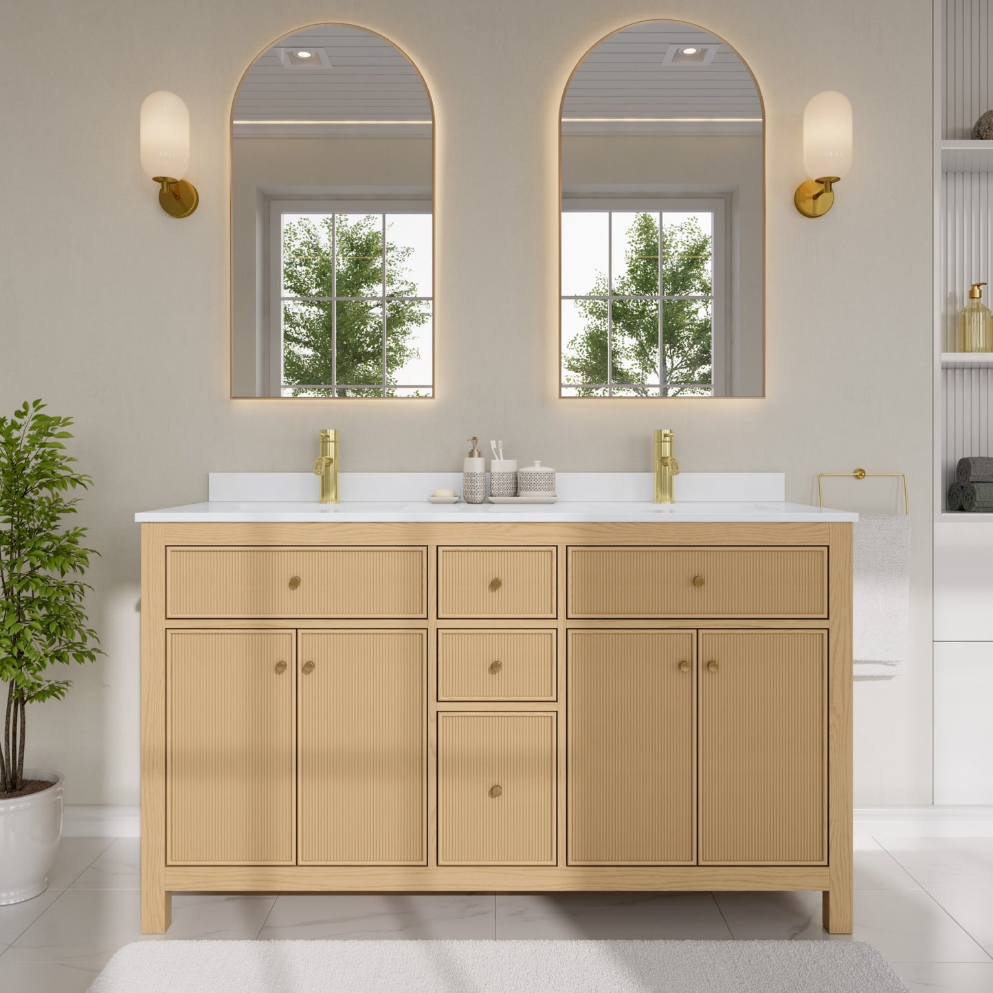 Pendry Bathroom Vanity with Countertop 60 inch Double Sink Single hole Faucet Setup