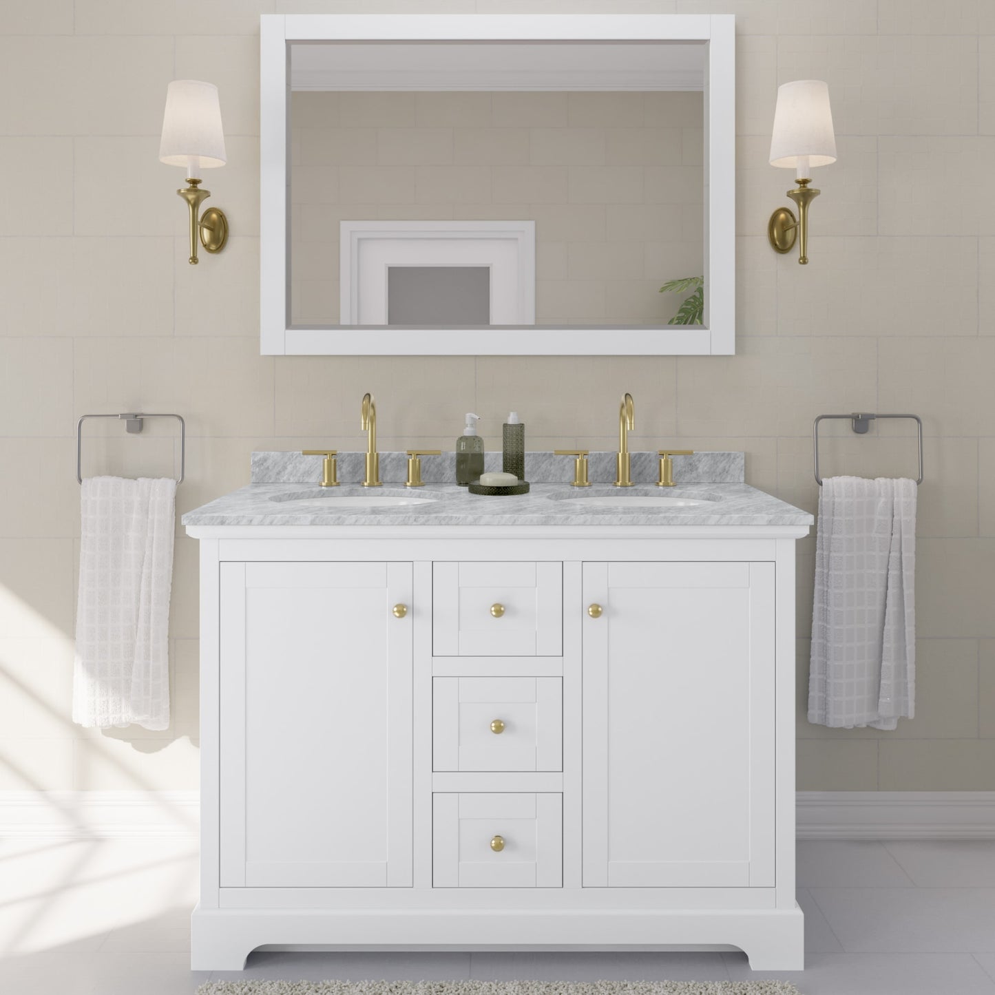 Avery Bathroom Vanity with Countertop 48 inch Double Sink 3-hole Faucet Setup