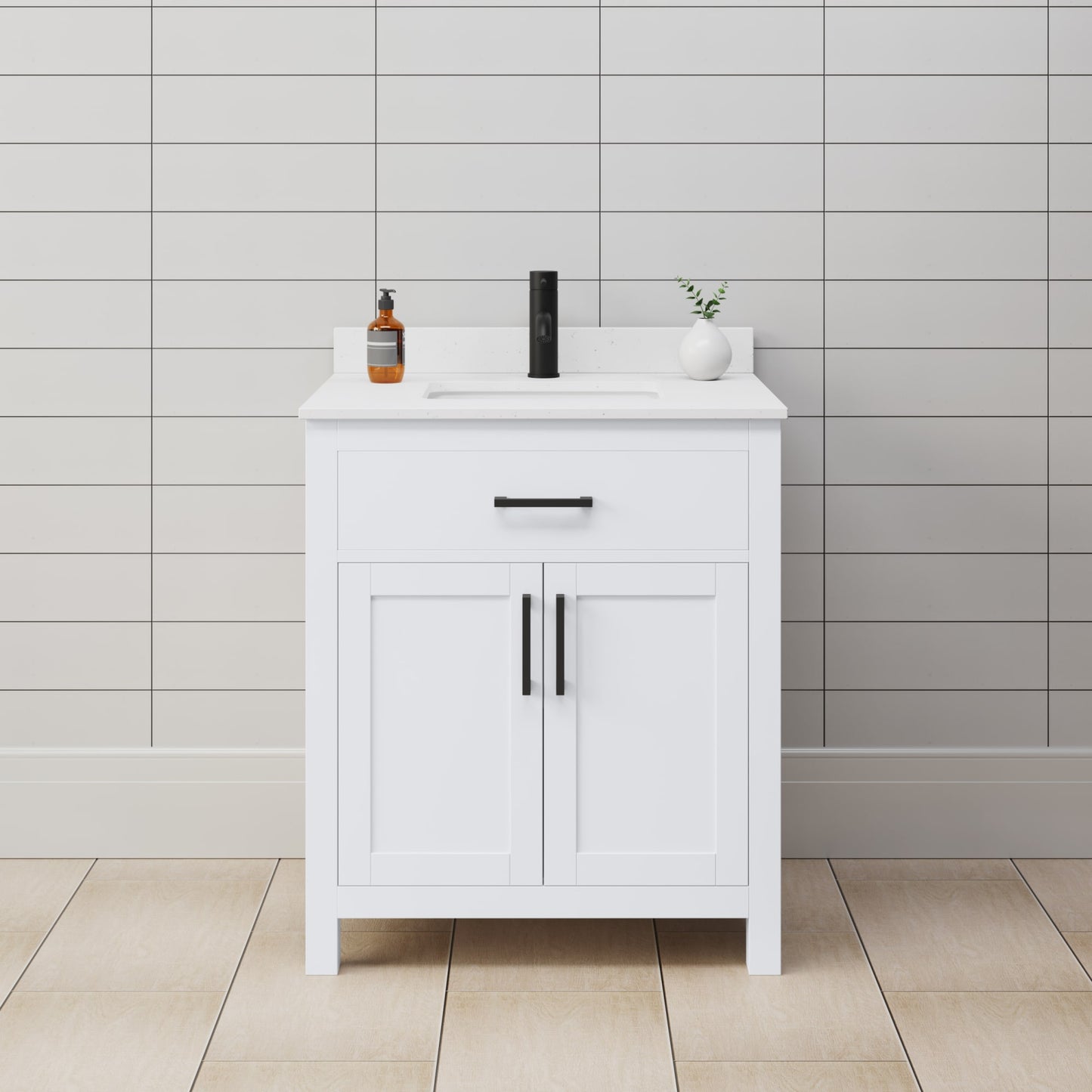 Beckett Bathroom Vanity with Countertop 30 inch Single Sink Single hole Faucet Setup