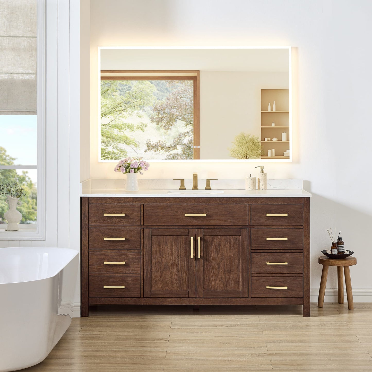 Beckett Bathroom Vanity with Countertop 66 inch Single Sink 3-hole Faucet Setup