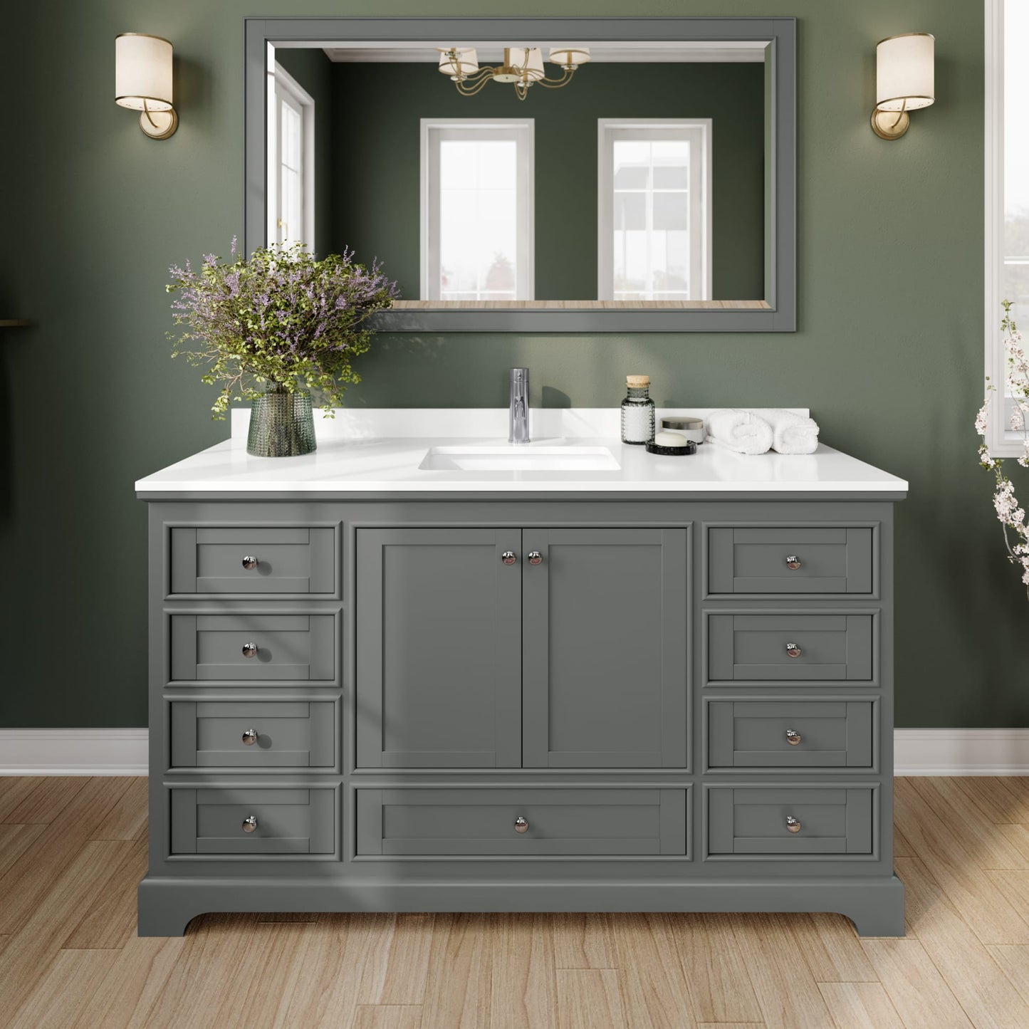 Deborah Bathroom Vanity with Countertop 60 inch Single Sink Single hole Faucet Setup