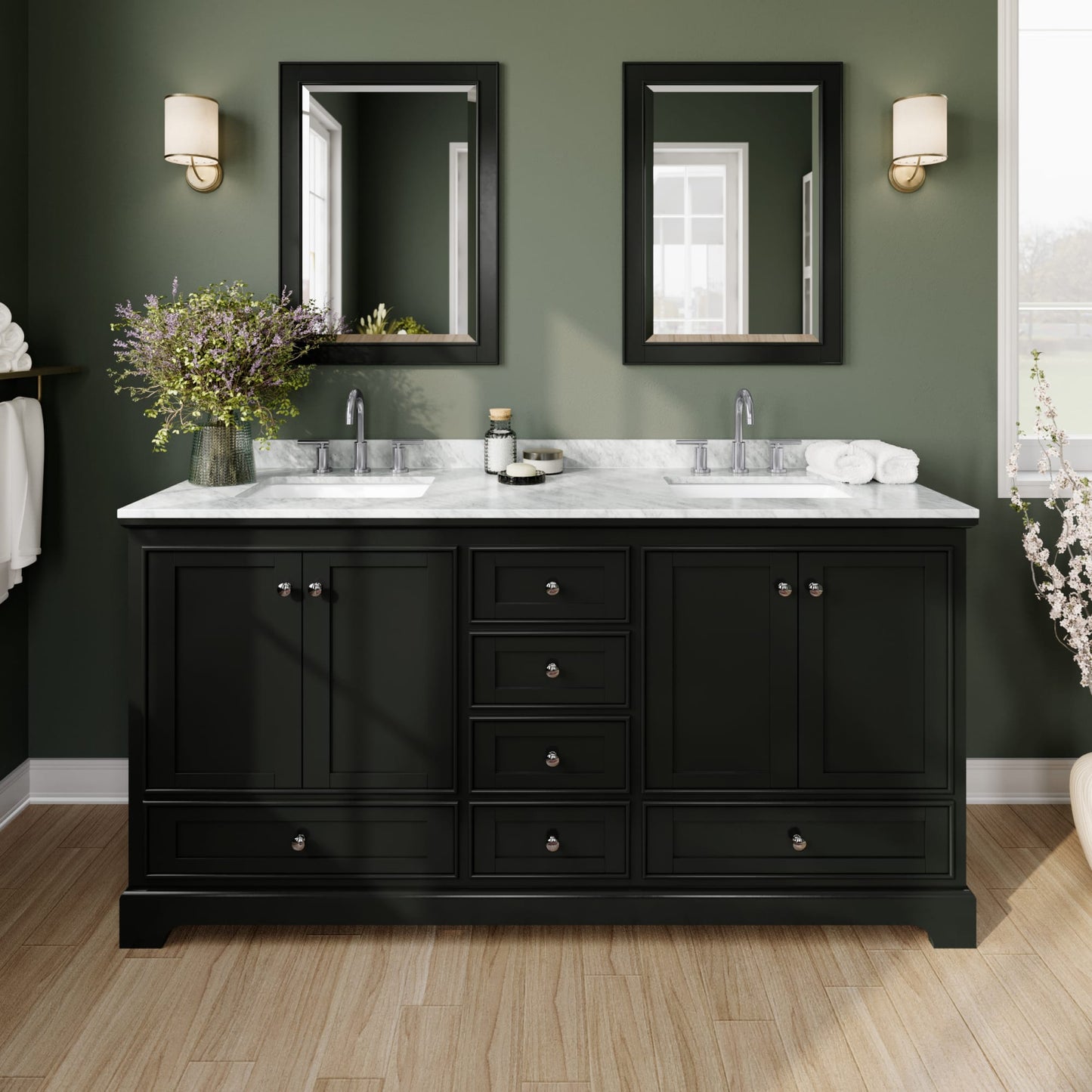 Deborah Bathroom Vanity with Countertop 72 inch Double Sink 3-hole Faucet Setup