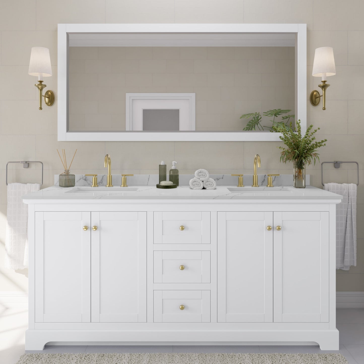Avery Bathroom Vanity with Countertop 72 inch Double Sink 3-hole Faucet Setup
