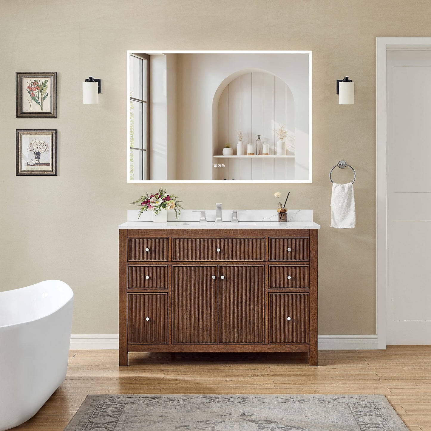 Pendry Bathroom Vanity with Countertop 48 inch Single Sink 3-hole Faucet Setup