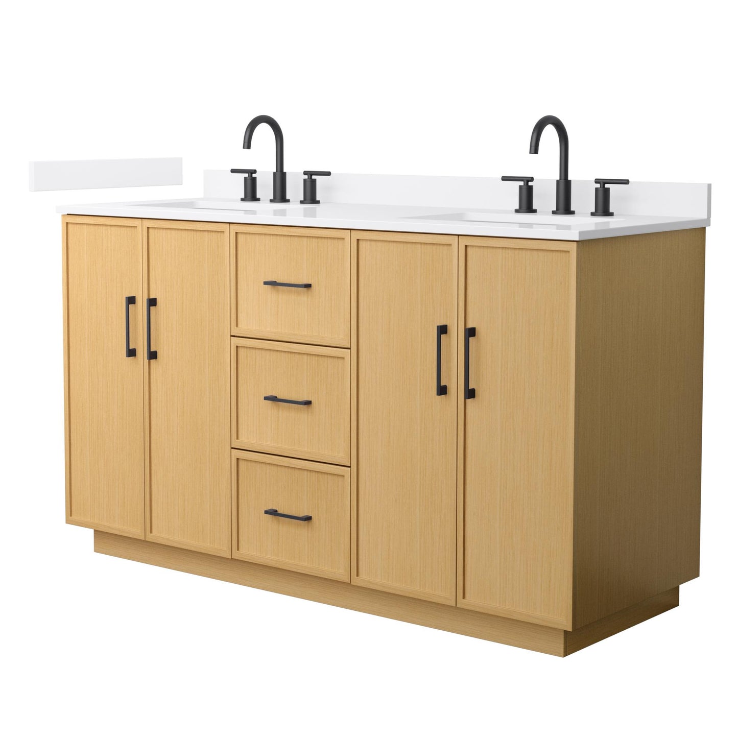 Elan TK Bathroom Vanity with Countertop 60 inch Double Sink 3-hole Faucet Setup