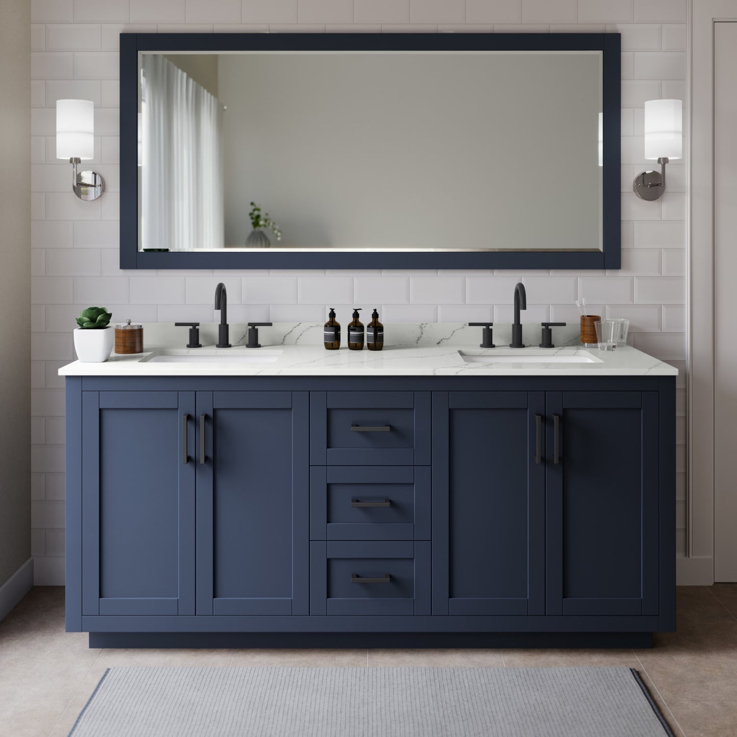 Miranda Bathroom Vanity with Countertop 72 inch Double Sink 3-hole Faucet Setup