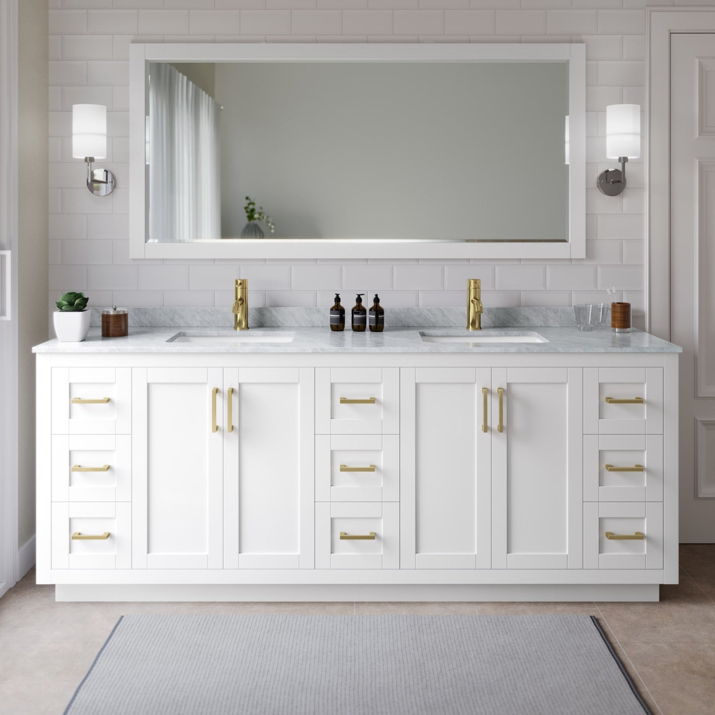 Miranda Bathroom Vanity with Countertop 84 inch Double Sink Single hole Faucet Setup
