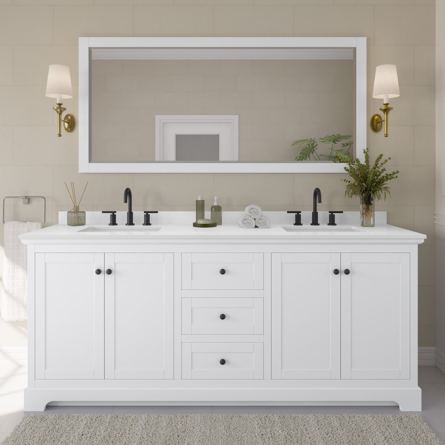 Avery Bathroom Vanity with Countertop 80 inch Double Sink 3-hole Faucet Setup