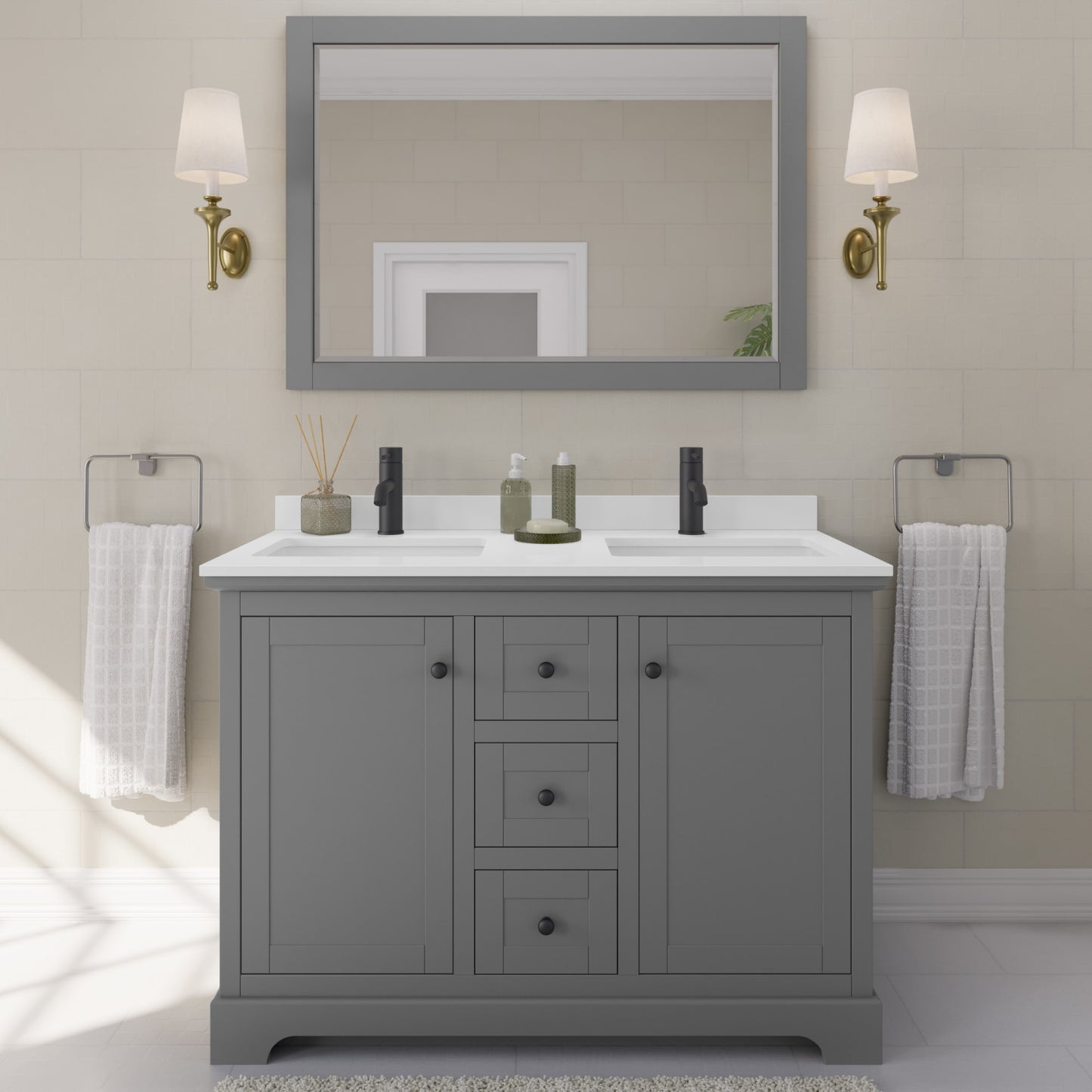 Avery Bathroom Vanity with Countertop 48 inch Double Sink Single hole Faucet Setup
