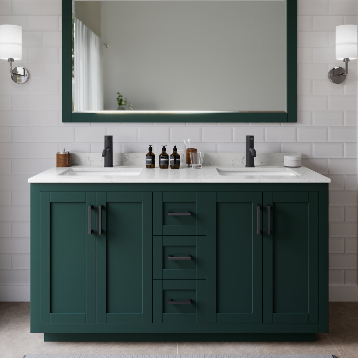 Miranda Bathroom Vanity with Countertop 60 inch Double Sink Single hole Faucet Setup