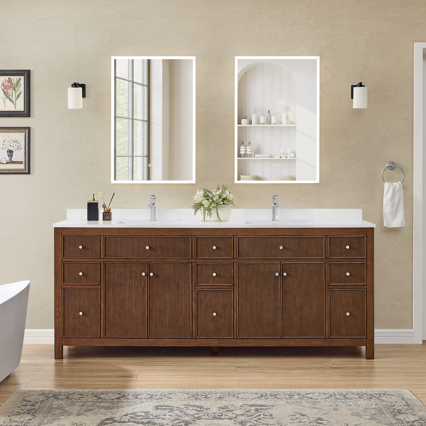 Pendry Bathroom Vanity with Countertop 84 inch Double Sink Single hole Faucet Setup