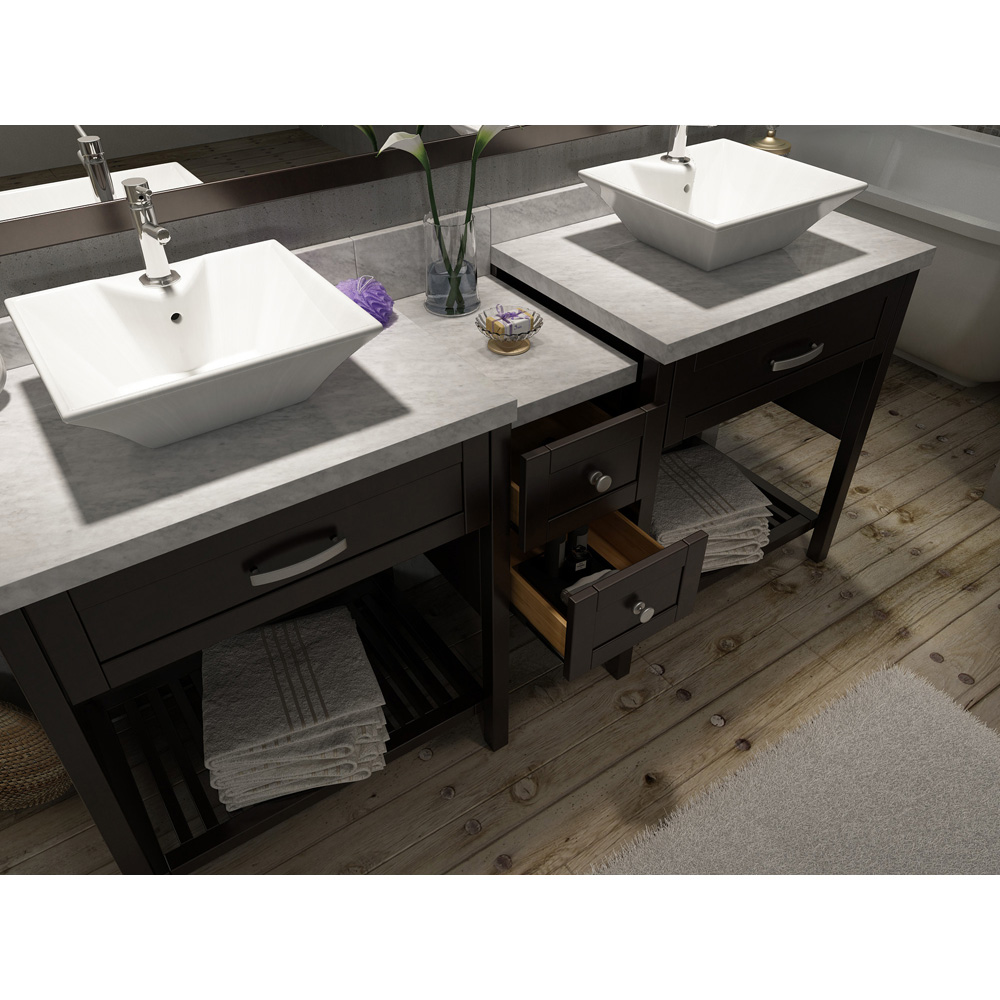 ariel kennedy 73" double sink vanity set with carrera white marble countertop - espresso