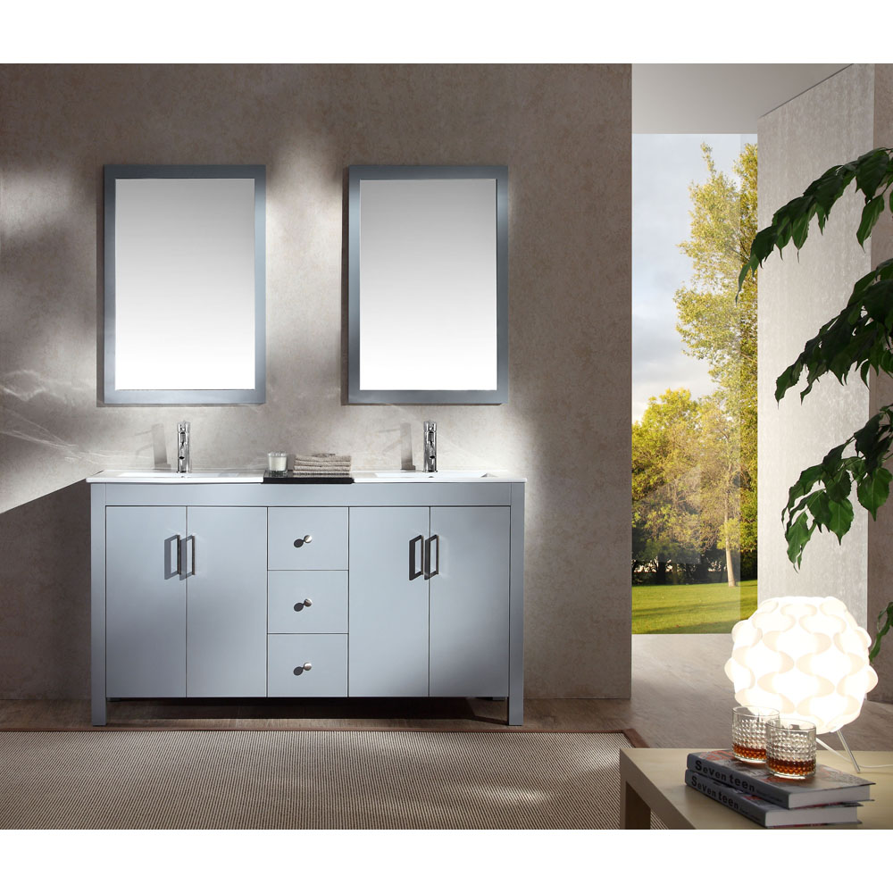 ariel hanson 60" double sink vanity set with black granite countertop - grey