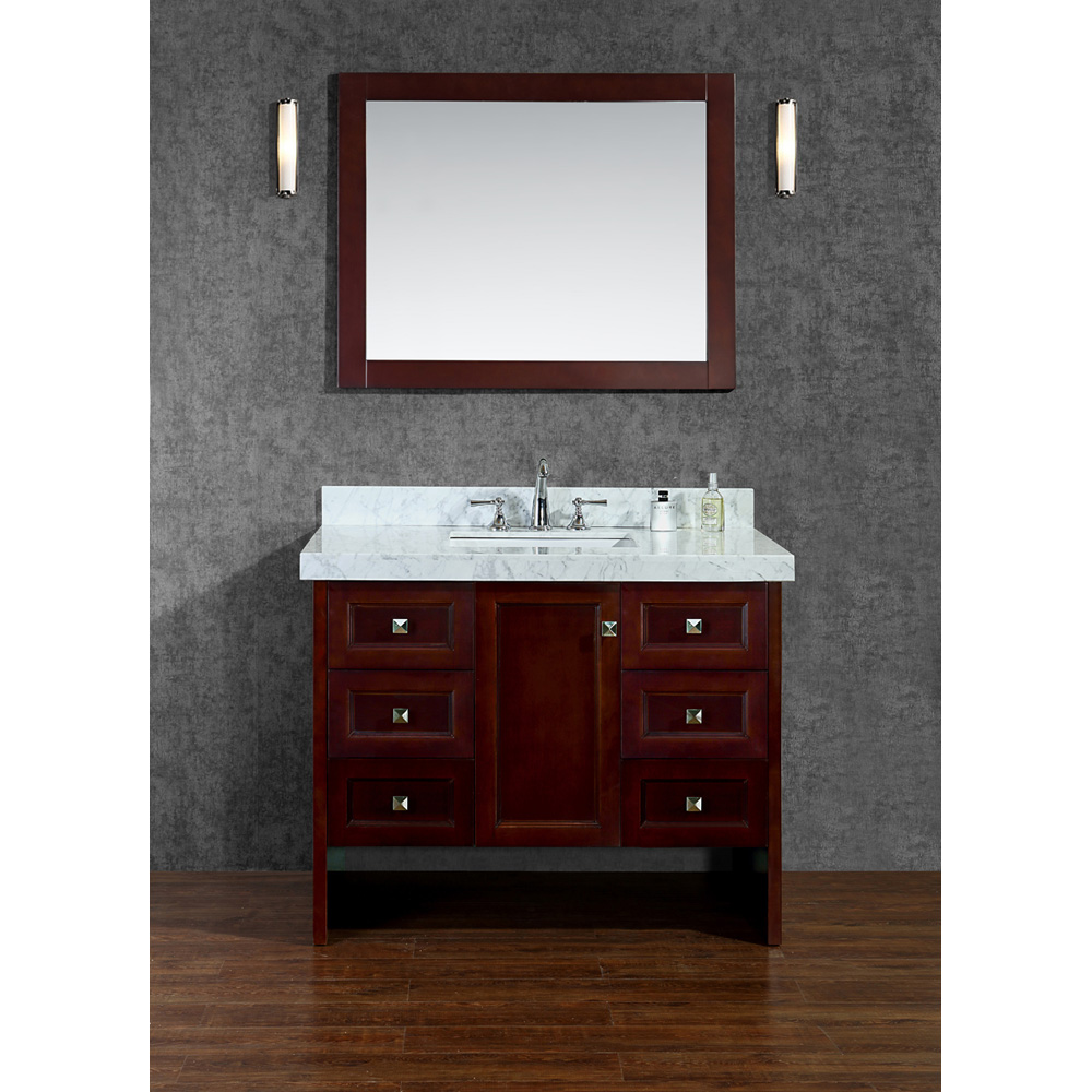 seacliff by ariel beckonridge 42" single sink vanity set with carrera white marble countertop - walnut
