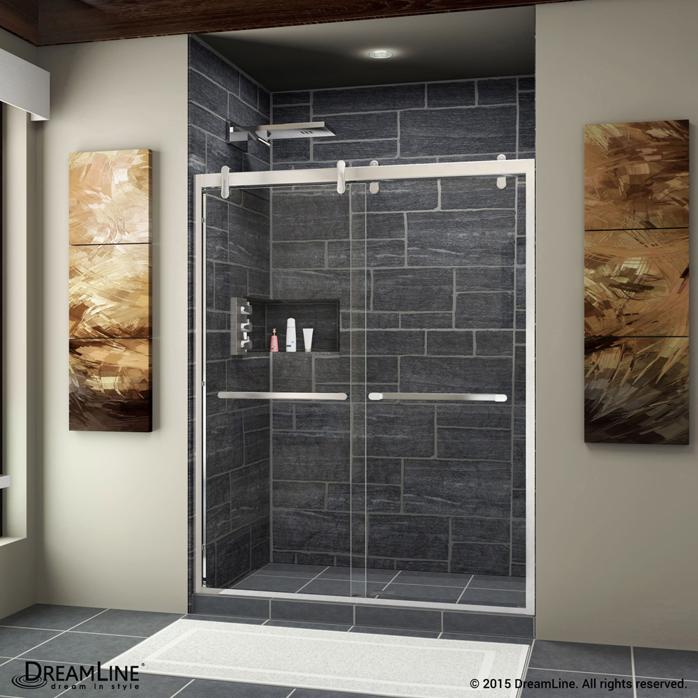 bath authority dreamline cavalier 56-60 in. w x 77 3/8 in. h semi-frameless bypass sliding shower door in polished stainless steel