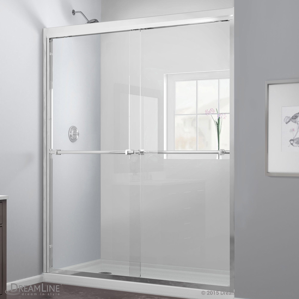 Bath Authority DreamLine Duet Frameless Bypass Sliding Shower Door and SlimLine Single Threshold Shower Base (36" by 48") DL-6955C