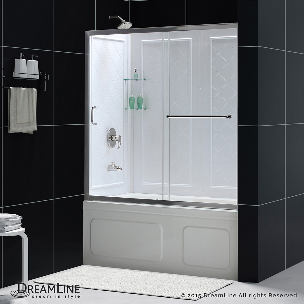 Bath Authority DreamLine Infinity-Z Frameless Sliding Tub Door and QWALL-Tub Backwalls Kit (56-60"), Clear Glass DL-6992