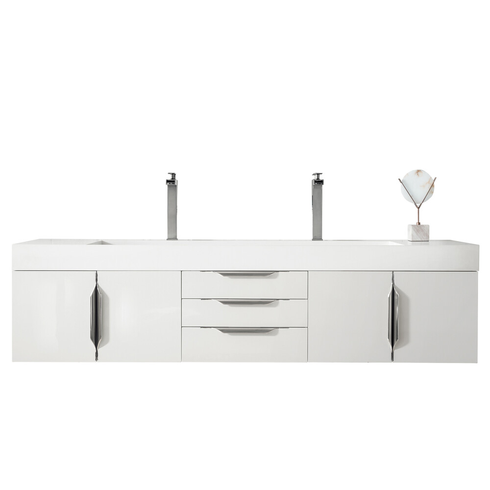 Mercer Island 72" Double Vanity, Glossy White - Brushed Nickel Trims 389-V72D-GW-A