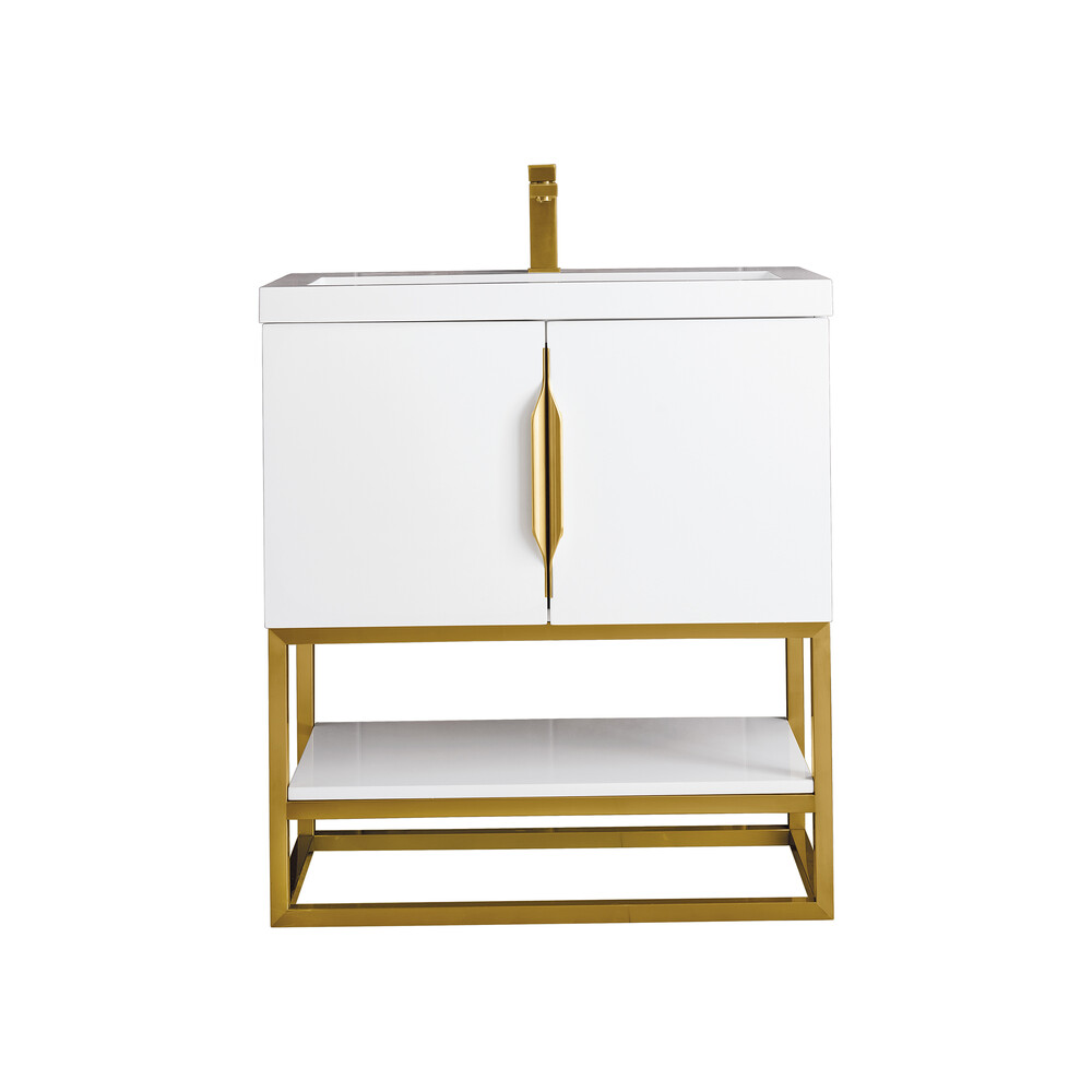James Martin Columbia 31.5" Single Vanity Cabinet, Glossy White, Radiant Gold 388-V31.5-GW-RGD