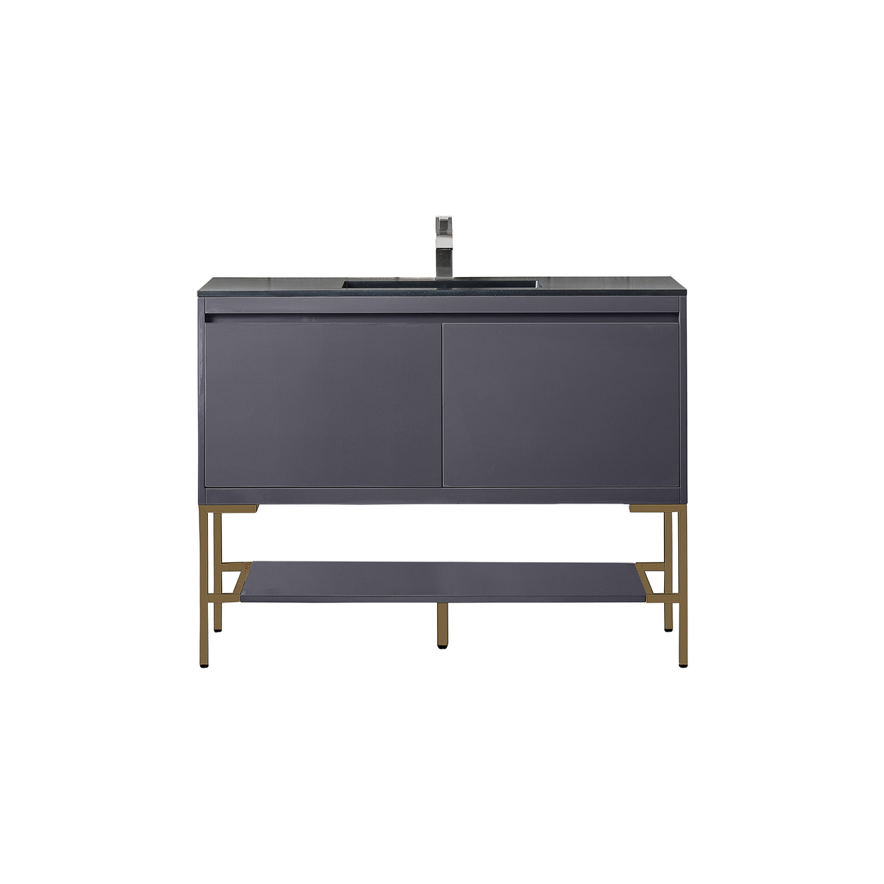 James Martin Milan 47.3" Single Vanity Cabinet, Modern Grey Glossy, Radiant Gold 801V47.3MGGRGD