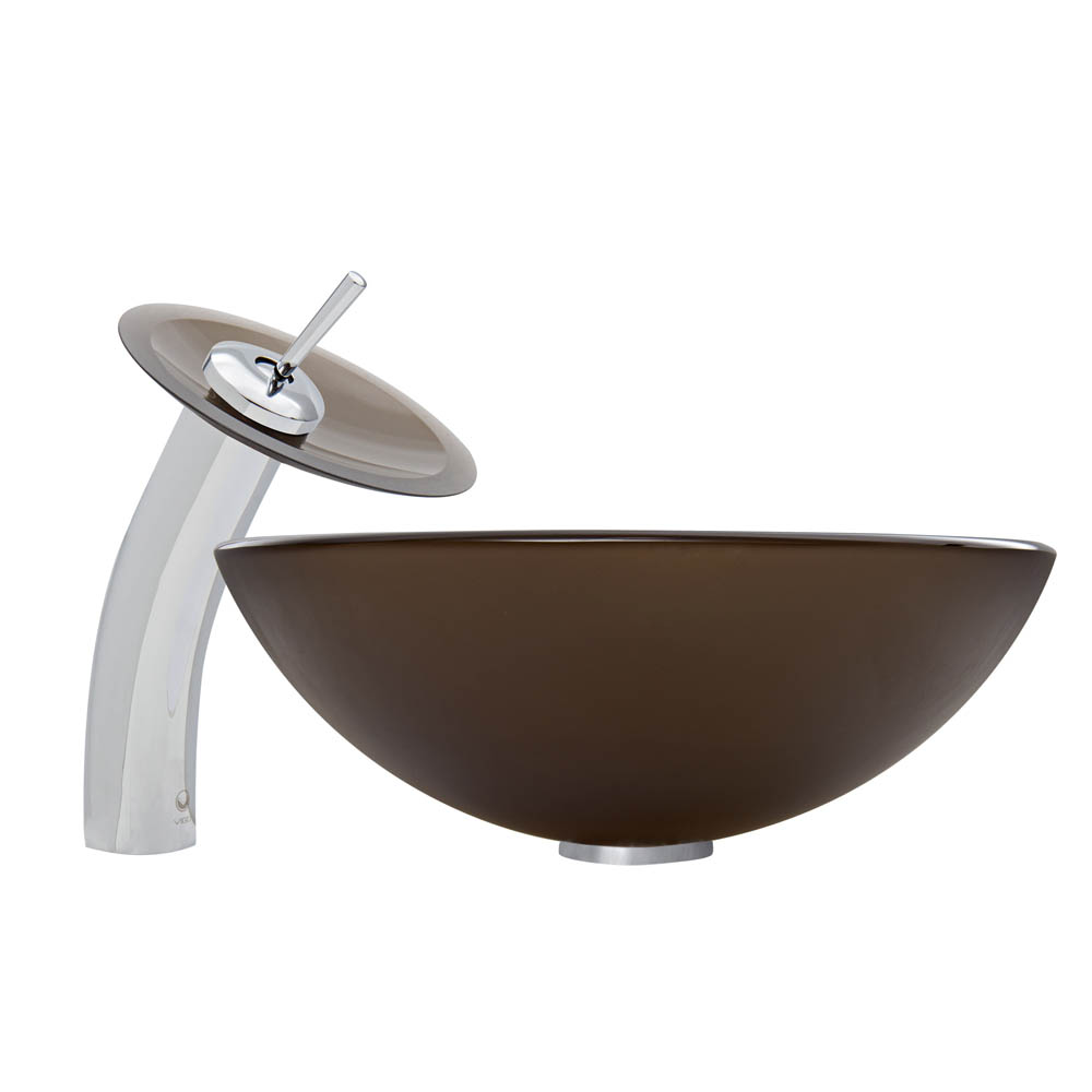 vigo sheer sepia frost glass vessel sink and waterfall faucet set
