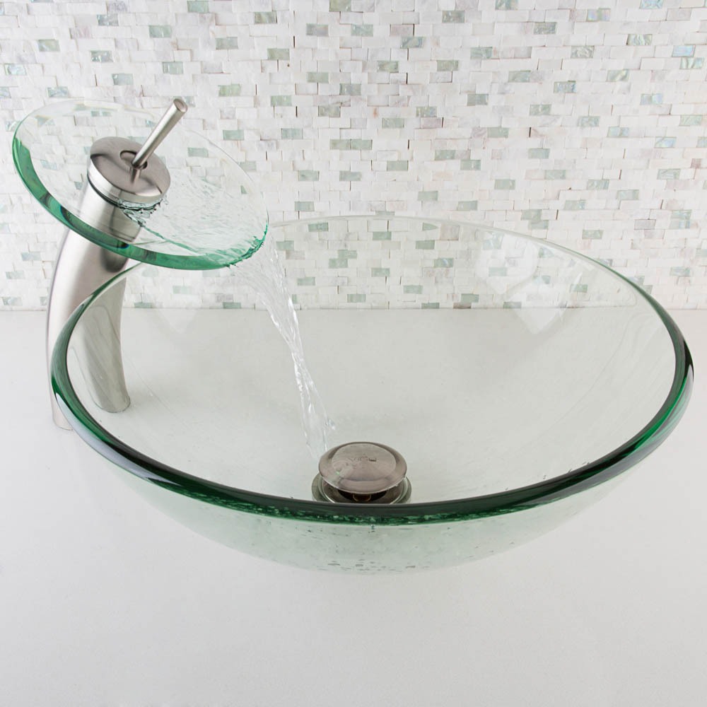 vigo crystalline glass vessel sink and waterfall faucet set
