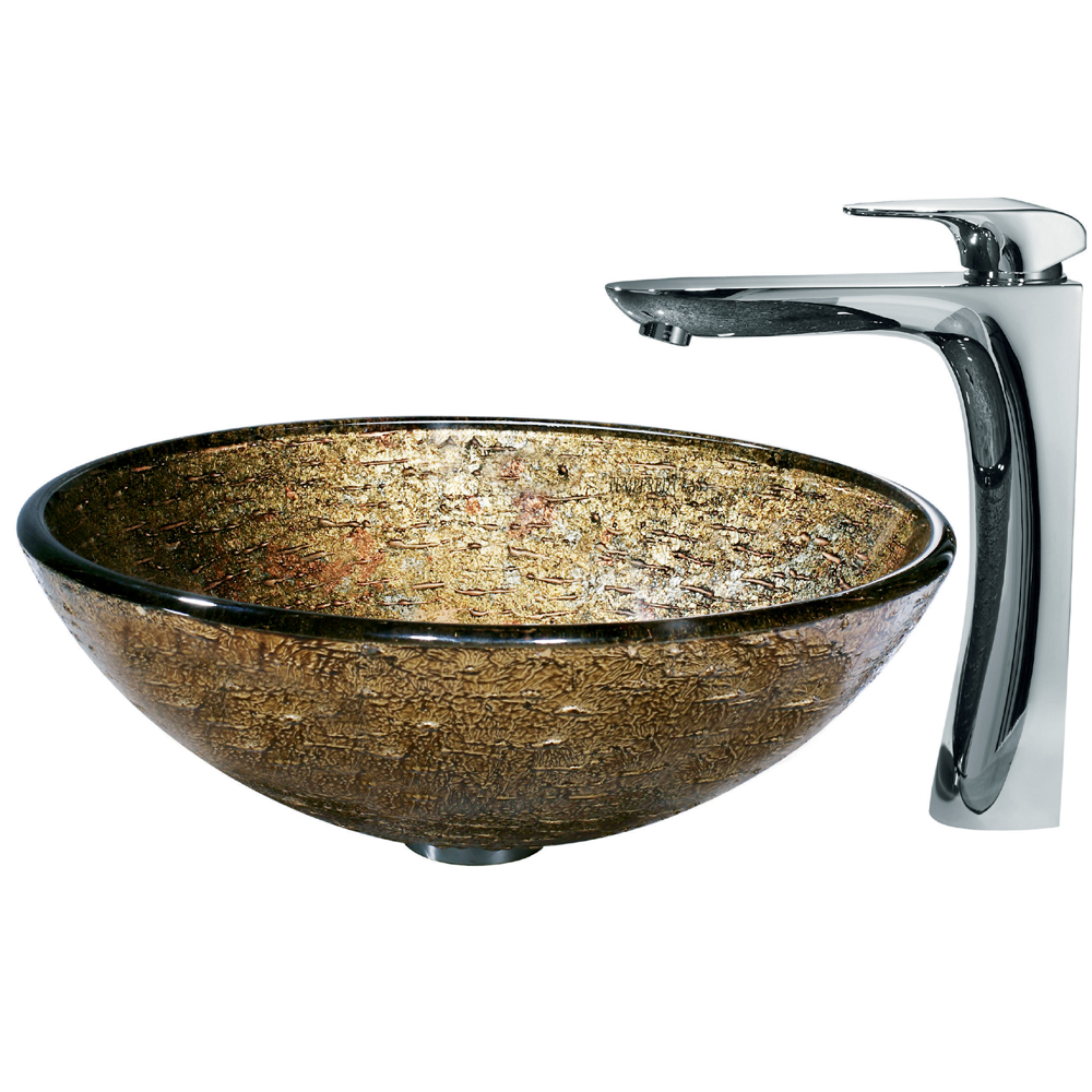 vigo textured copper vessel sink and erasma faucet set in chrome