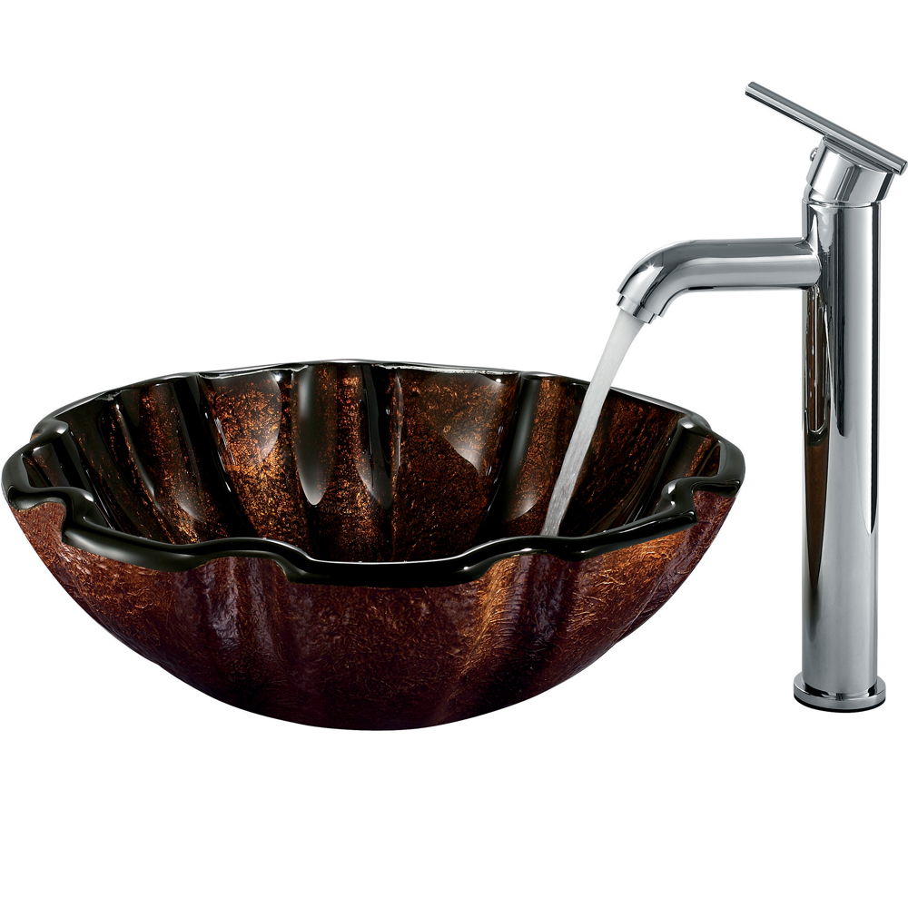 vigo walnut shell glass vessel sink and faucet set in chrome