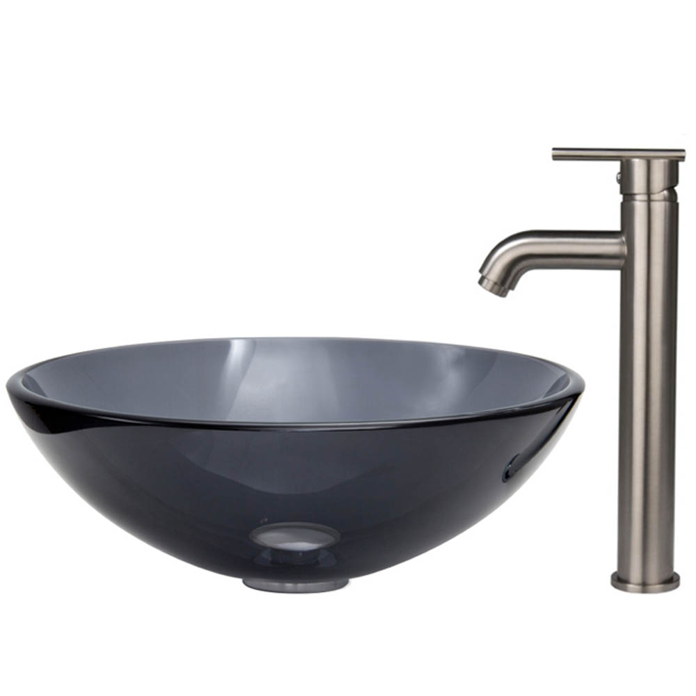vigo sheer black glass vessel sink and faucet set in brushed nickel