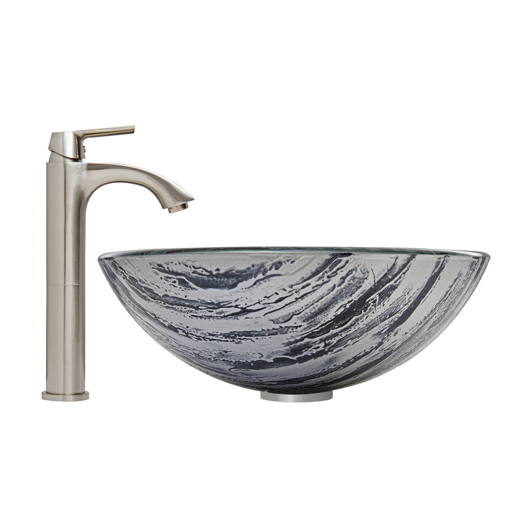 vigo rising moon glass vessel sink and linus faucet set in brushed nickel finish