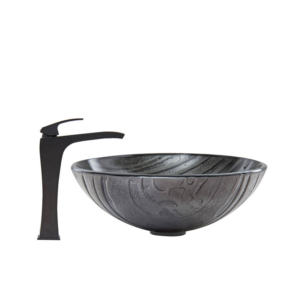 vigo interspace glass vessel sink and blackstonian faucet set in matte black finish