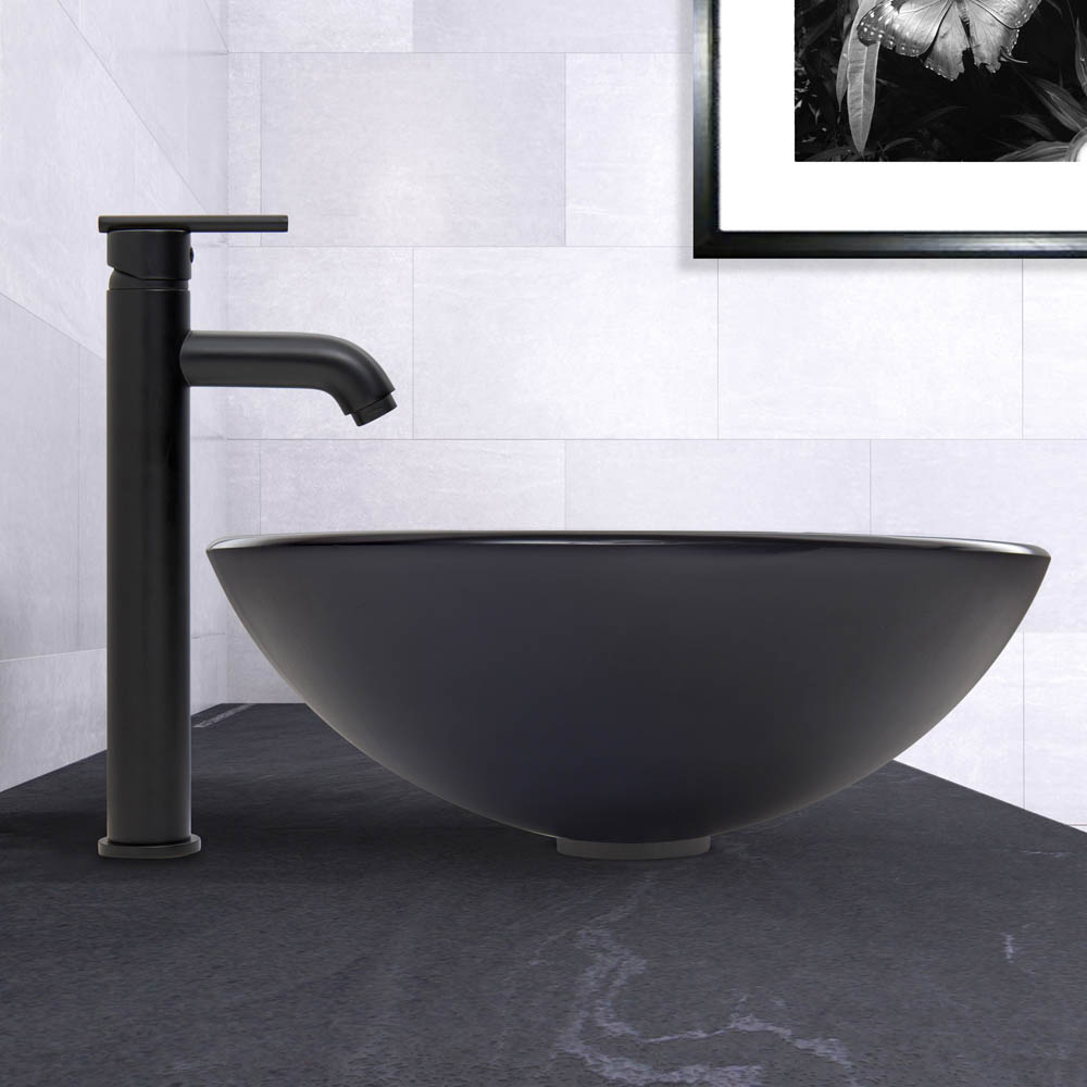 vigo sheer black frost glass vessel sink and seville faucet set
