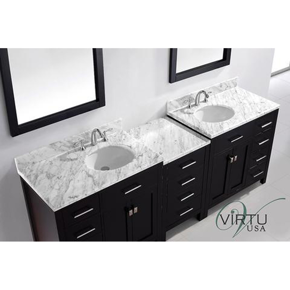 virtu usa 93" caroline parkway double bathroom vanity with italian carrara white marble countertop - espresso