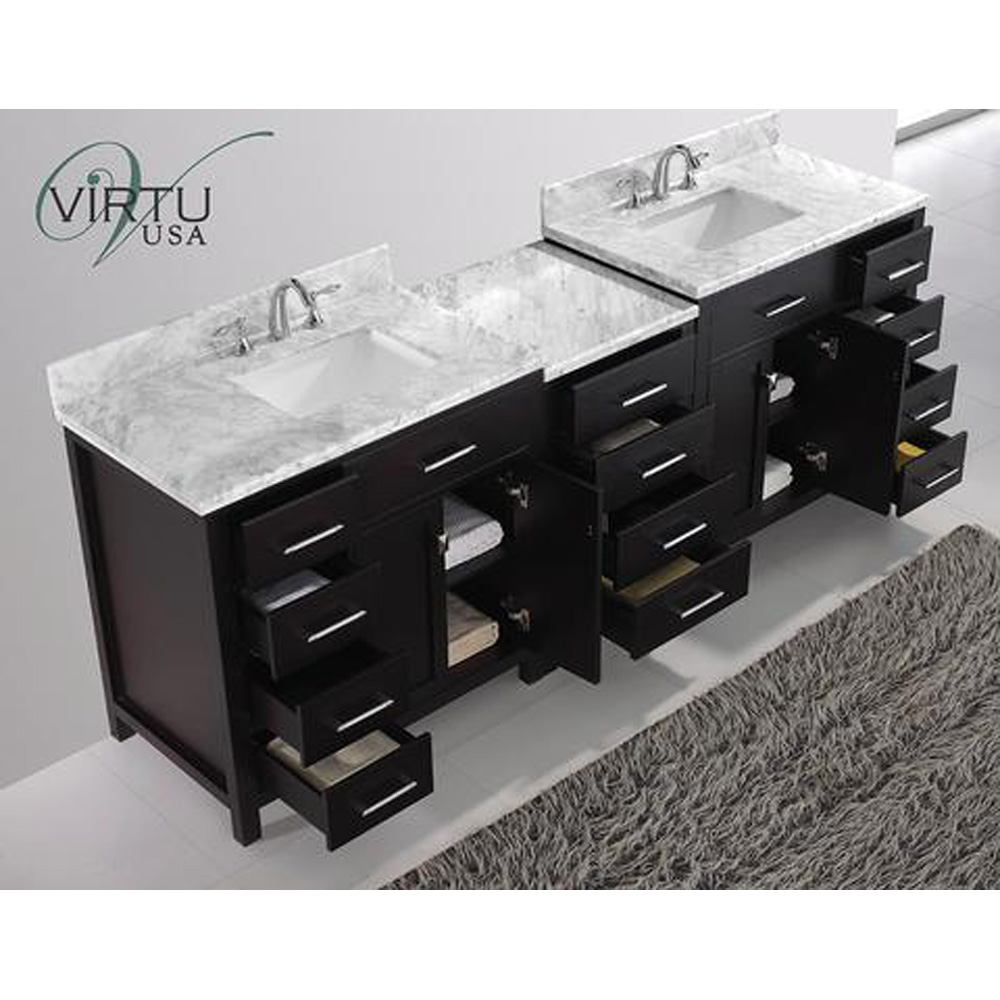 virtu usa 93" caroline parkway double bathroom vanity with italian carrara white marble countertop - espresso