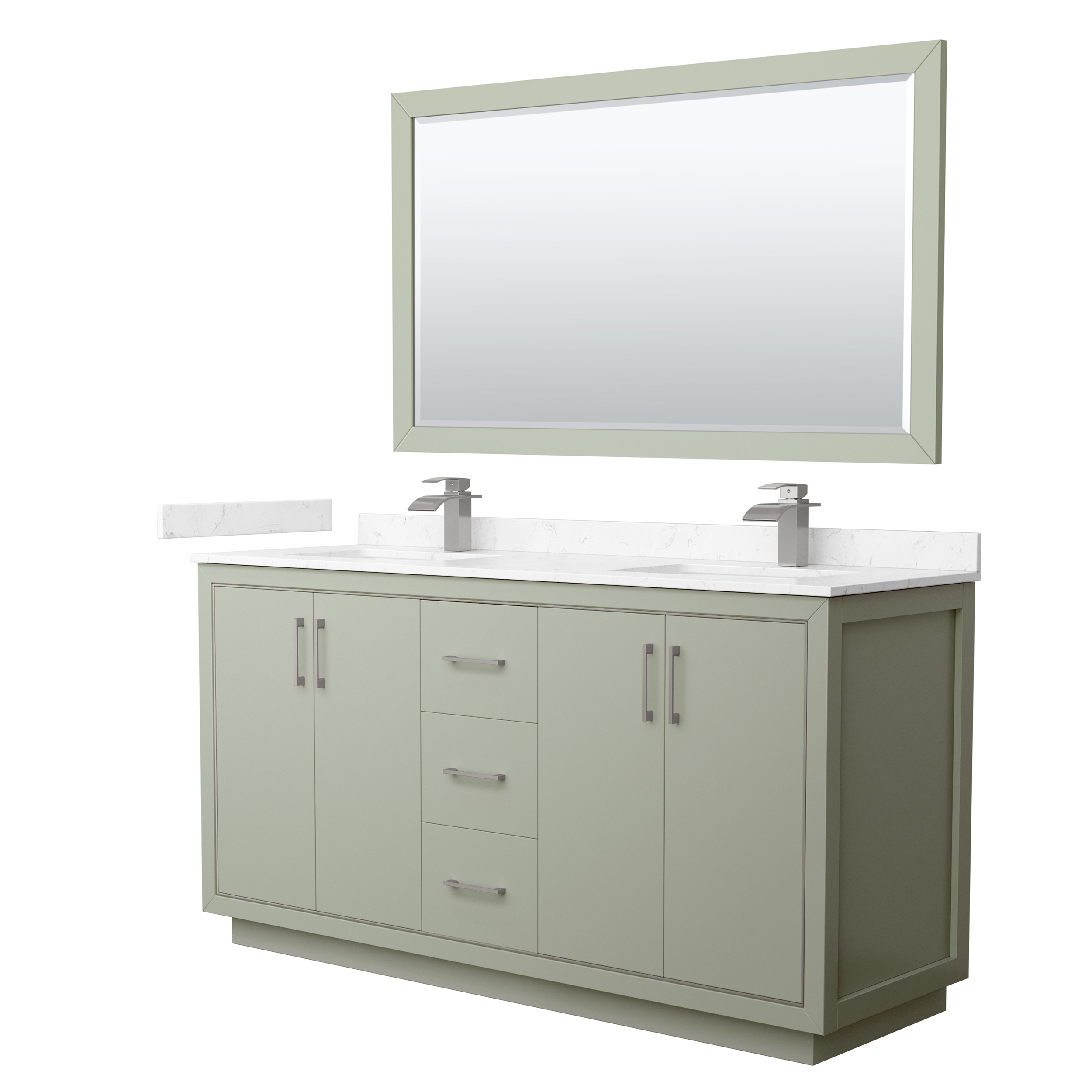 Icon 66" Double Vanity with optional Cultured Marble Counter - Light Green WC-1111-66-DBL-VAN-LGN-