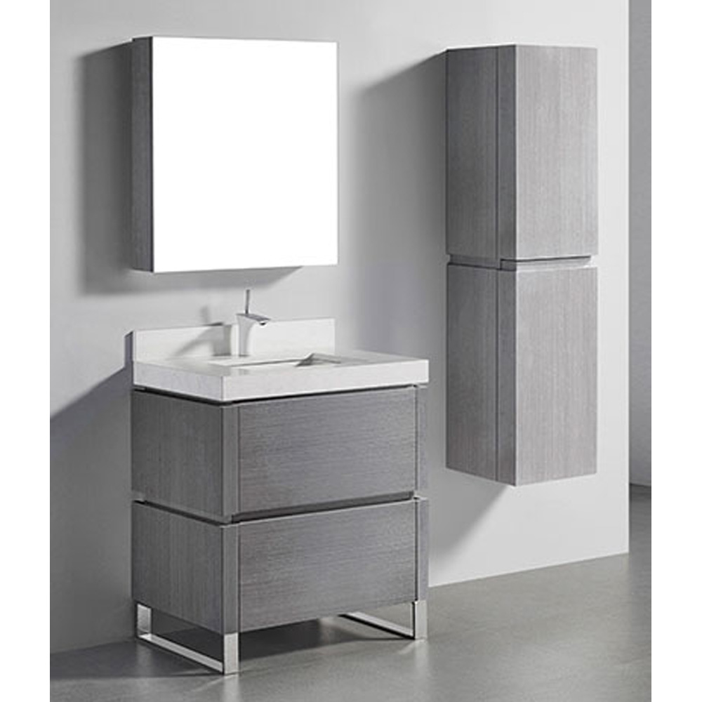 Madeli Metro 30" Bathroom Vanity for Quartzstone Top - Ash Grey B600-30-001-AG-QUARTZ