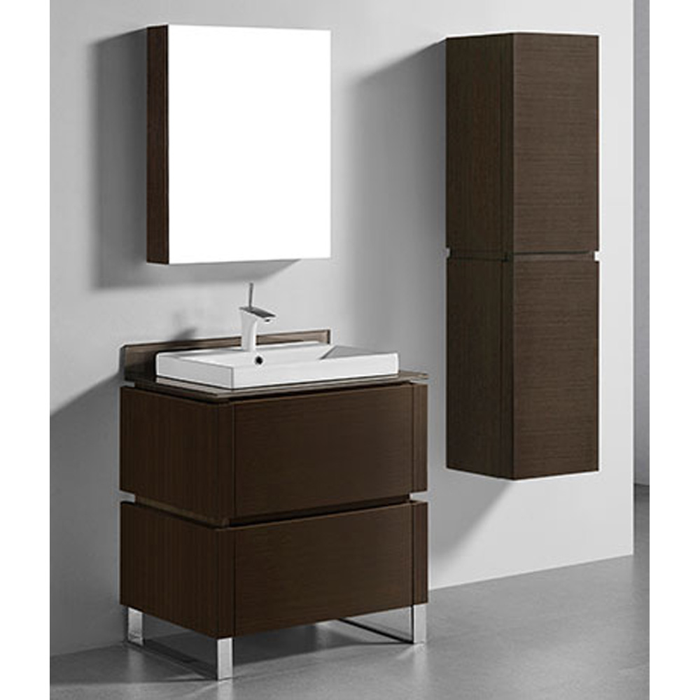Madeli Metro 30" Bathroom Vanity for Glass Counter and Porcelain Basin - Walnut B600-30-001-WA-GLASS