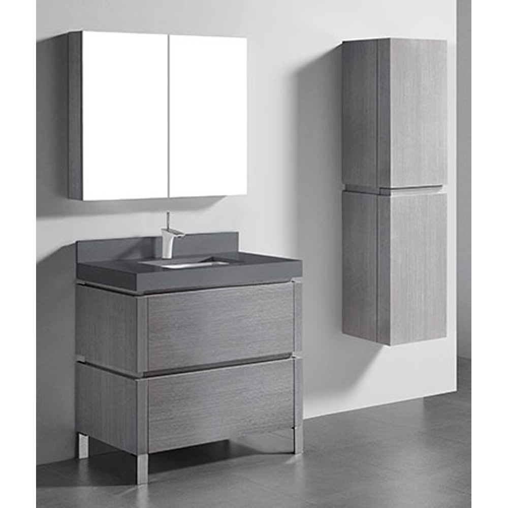 Madeli Metro 36" Bathroom Vanity for Quartzstone Top - Ash Grey B600-36-001-AG-QUARTZ