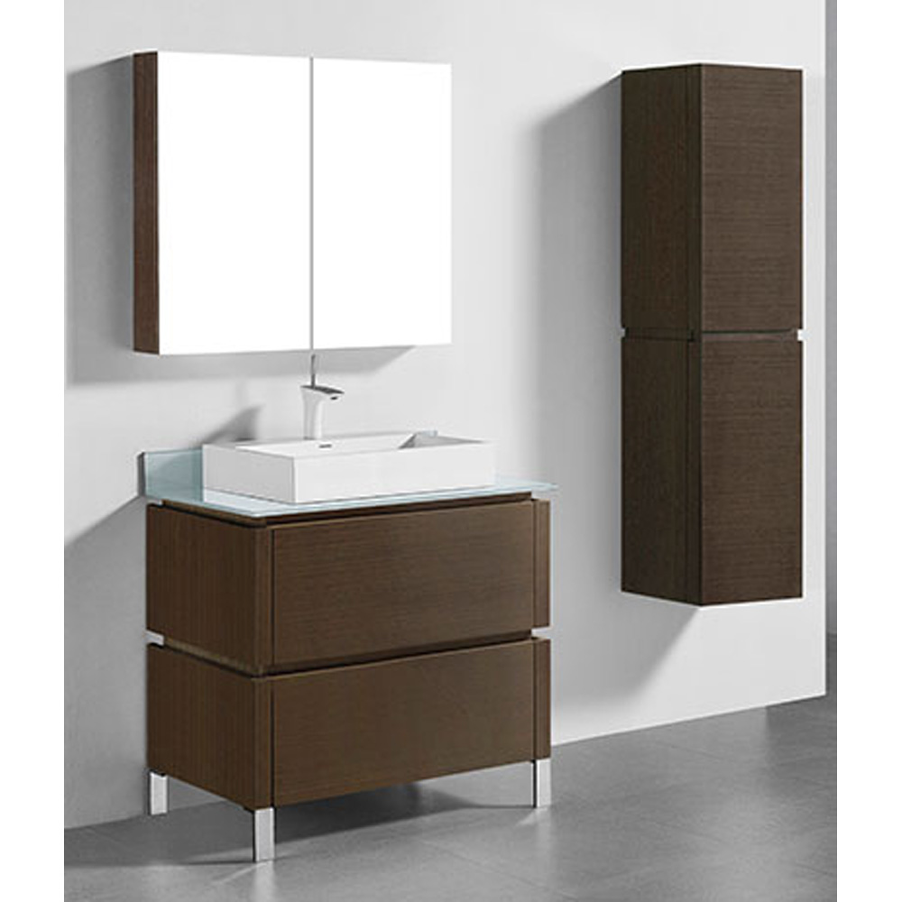 Madeli Metro 36" Bathroom Vanity for Glass Counter and Porcelain Basin - Walnut B600-36-001-WA-GLASS