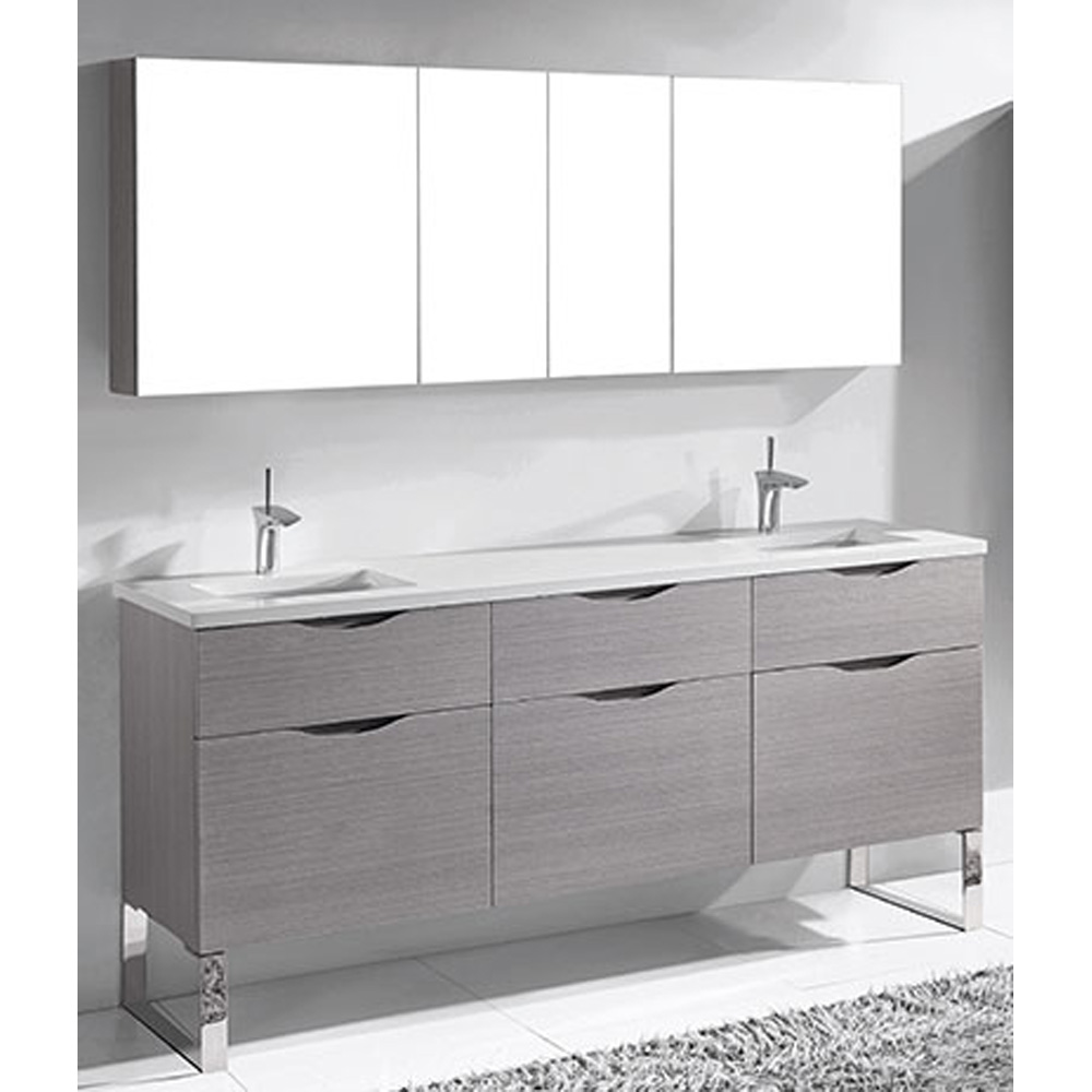 Madeli Milano 72" Double Bathroom Vanity for Quartzstone Top - Ash Grey B200-72D-021-AG