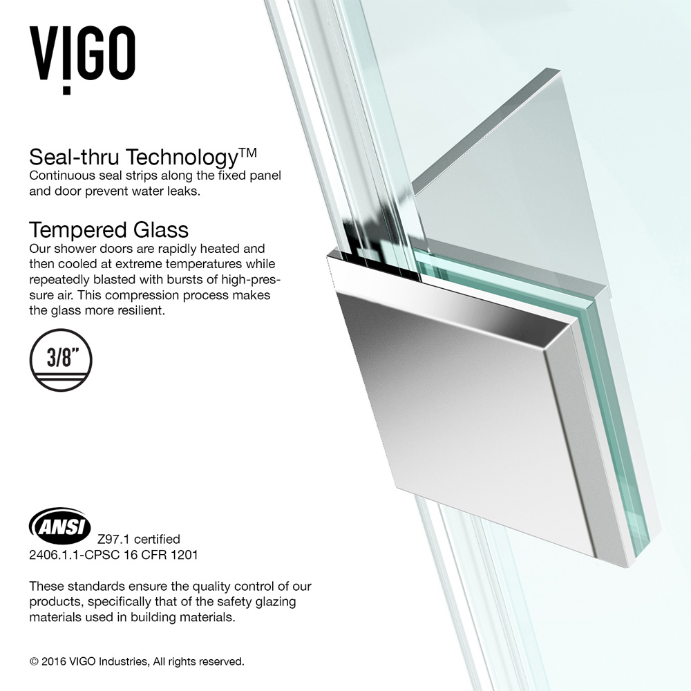 vigo industries frameless rectangular shower enclosure - 36" x 48", clear