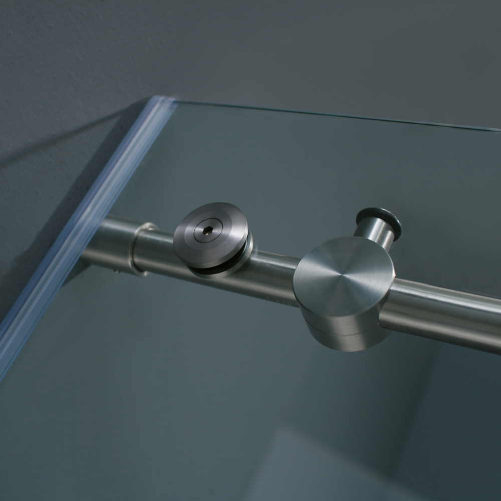 vigo 60-inch frameless shower door 3/8" clear/stainless steel hardware with white base - center drain