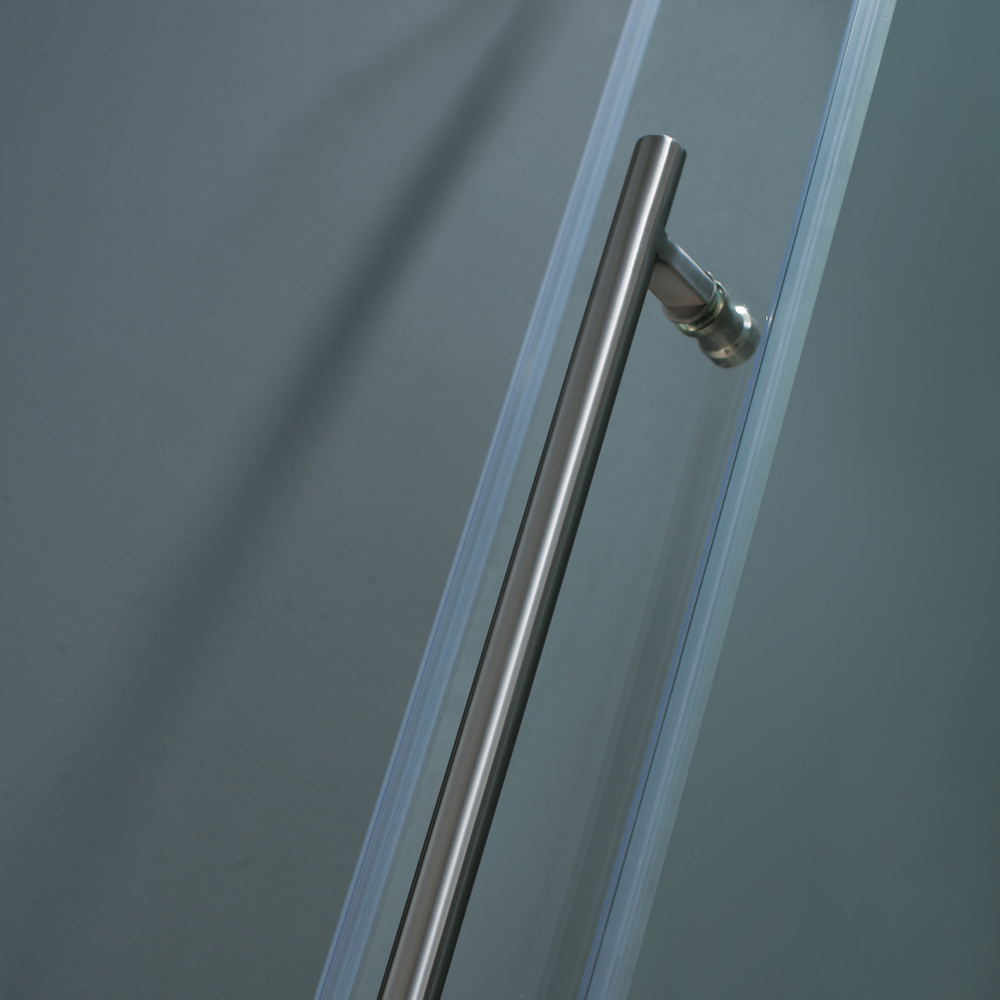 vigo 48-inch frameless shower door 3/8" frosted/stainless steel hardware left with white base - center drain
