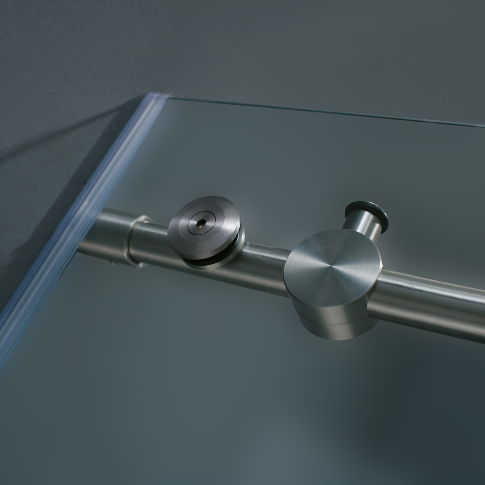 vigo 48-inch frameless shower door 3/8" frosted/stainless steel hardware right with white base - center drain