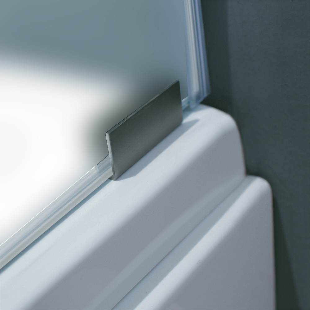 vigo 60-inch frameless shower door 3/8" frosted/stainless steel hardware left with white base - center drain