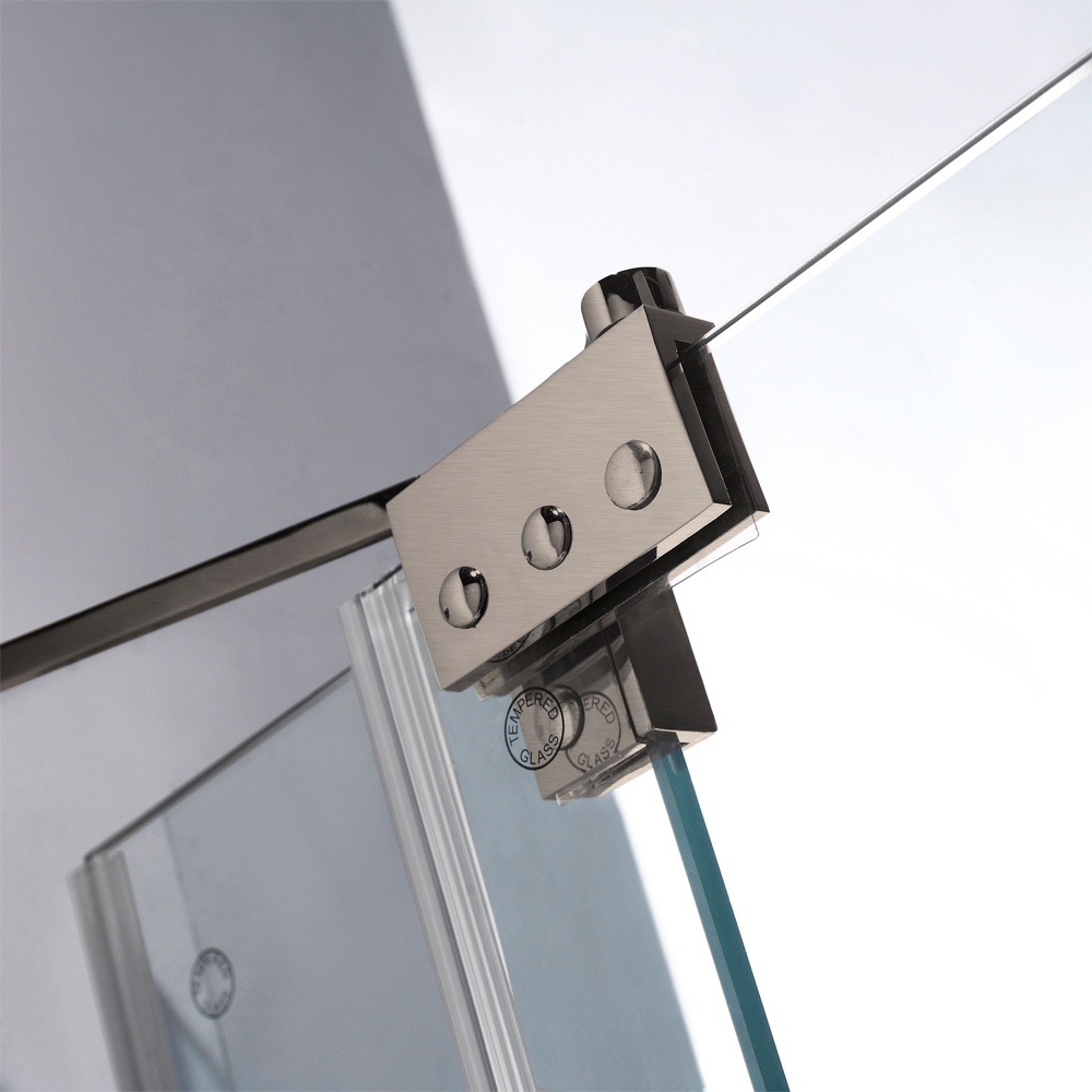 vigo 60-inch frameless shower door 3/8" clear glass brushed nickel hardware with white base