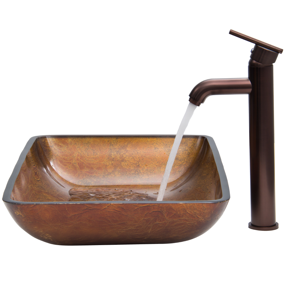vigo rectangular russet glass vessel sink and faucet set