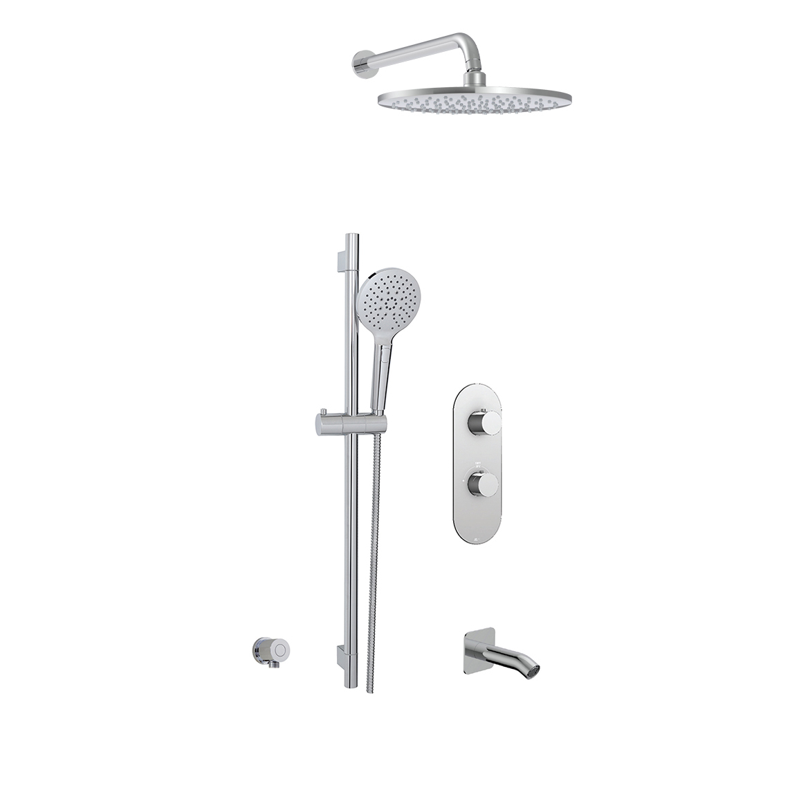 aquabrass 3-function shower set with showerhead, handheld and tub spout in polished chrome (valve sold separately)
