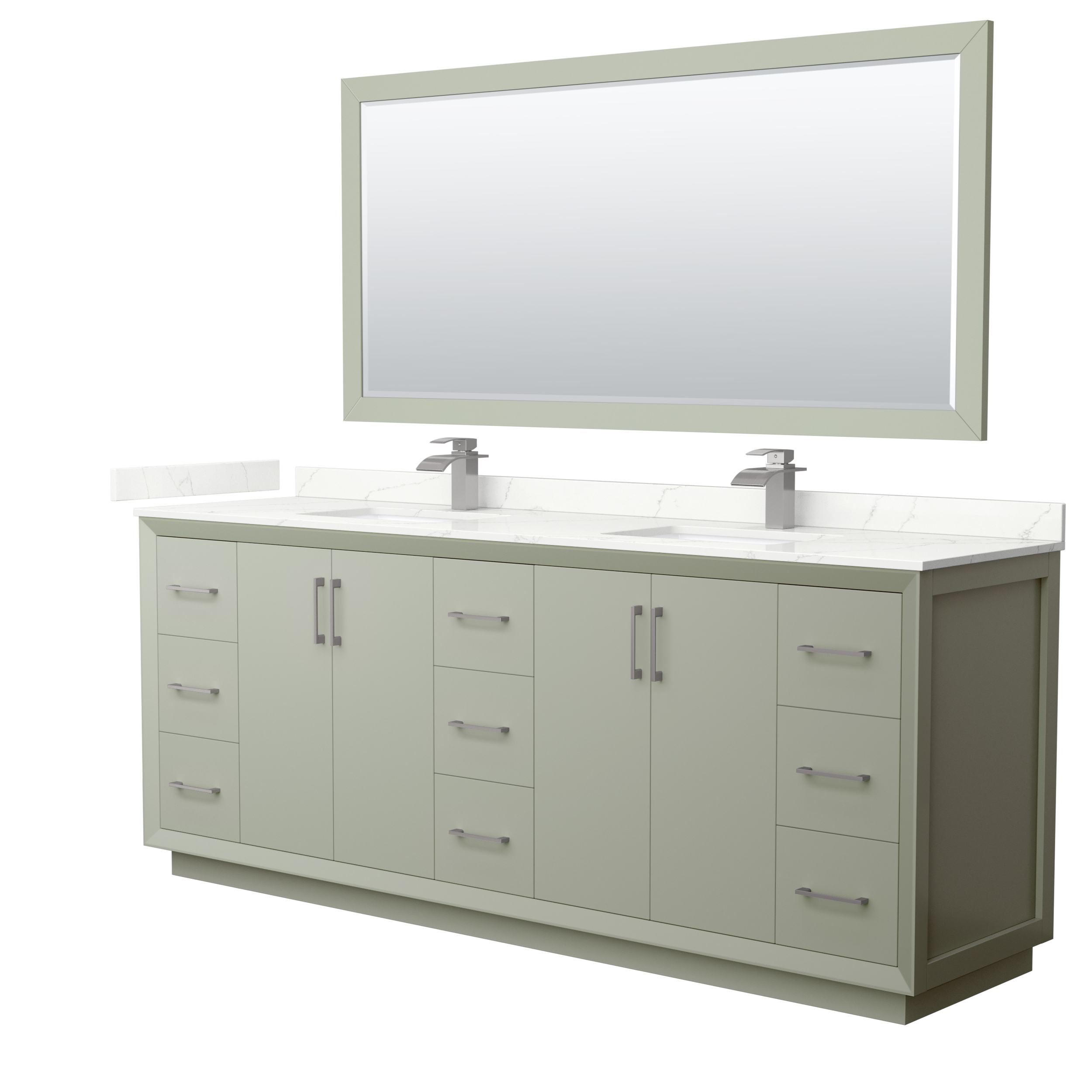 strada 84" double vanity with optional quartz or carrara marble counter - light green